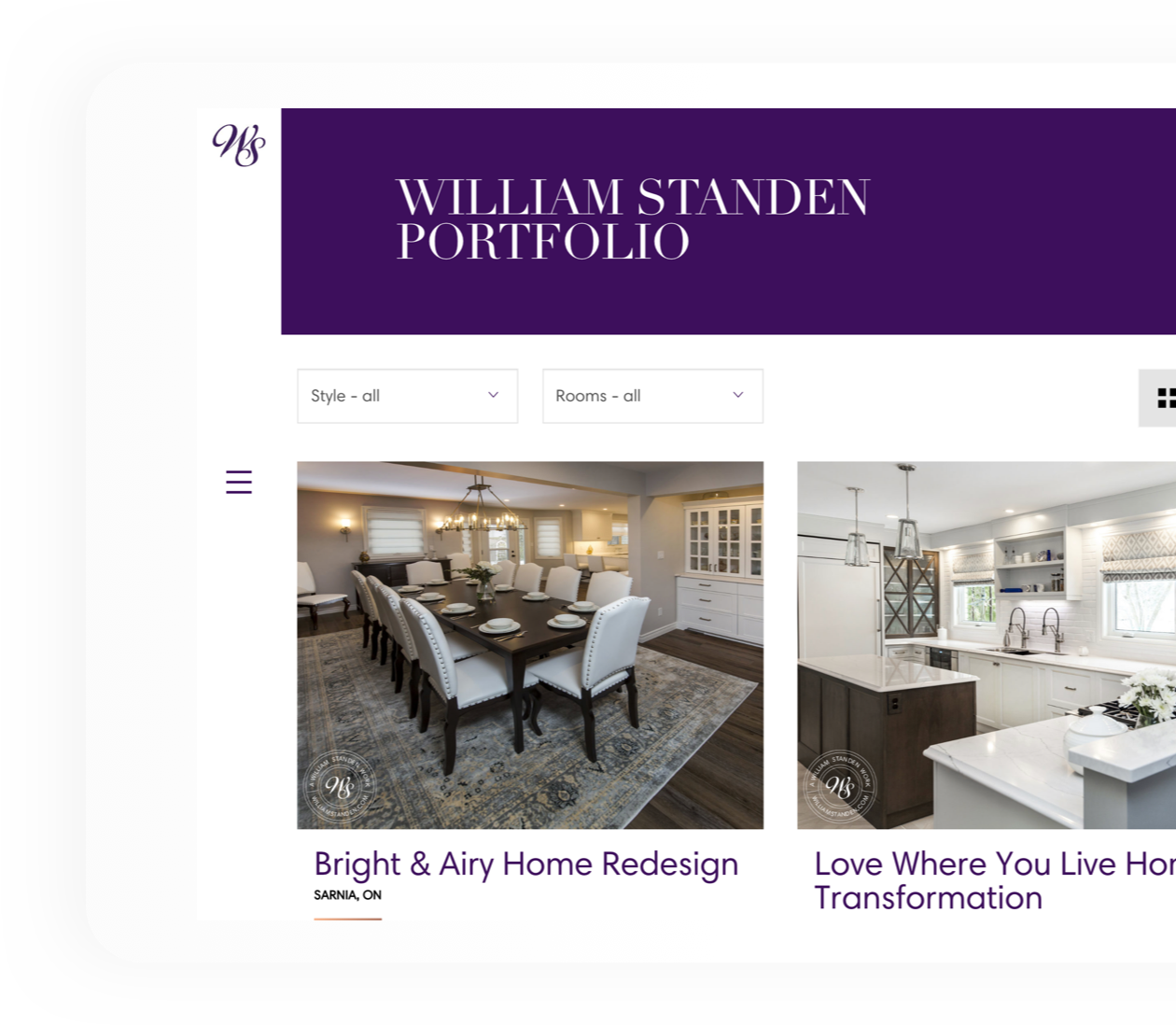William Standen Tablet Portfolio Index Page