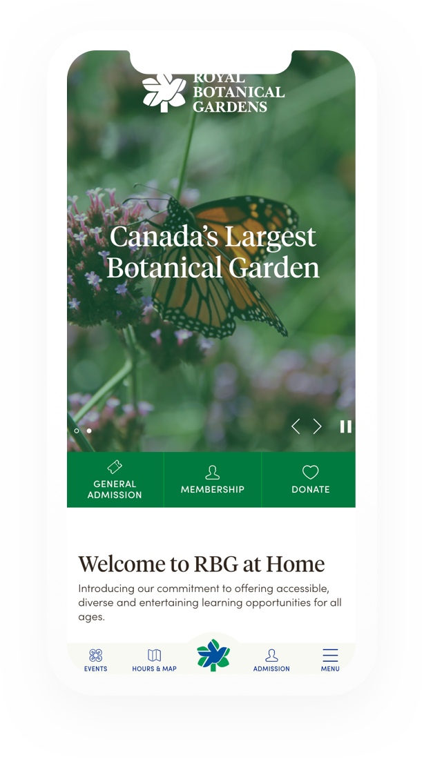 Canada's Largest botanical gardens website loaded on a mobile phone