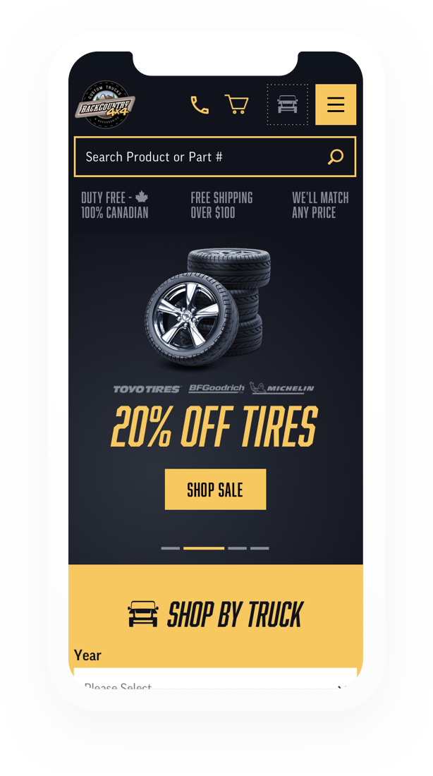 20% off tires ad loaded on a mobile