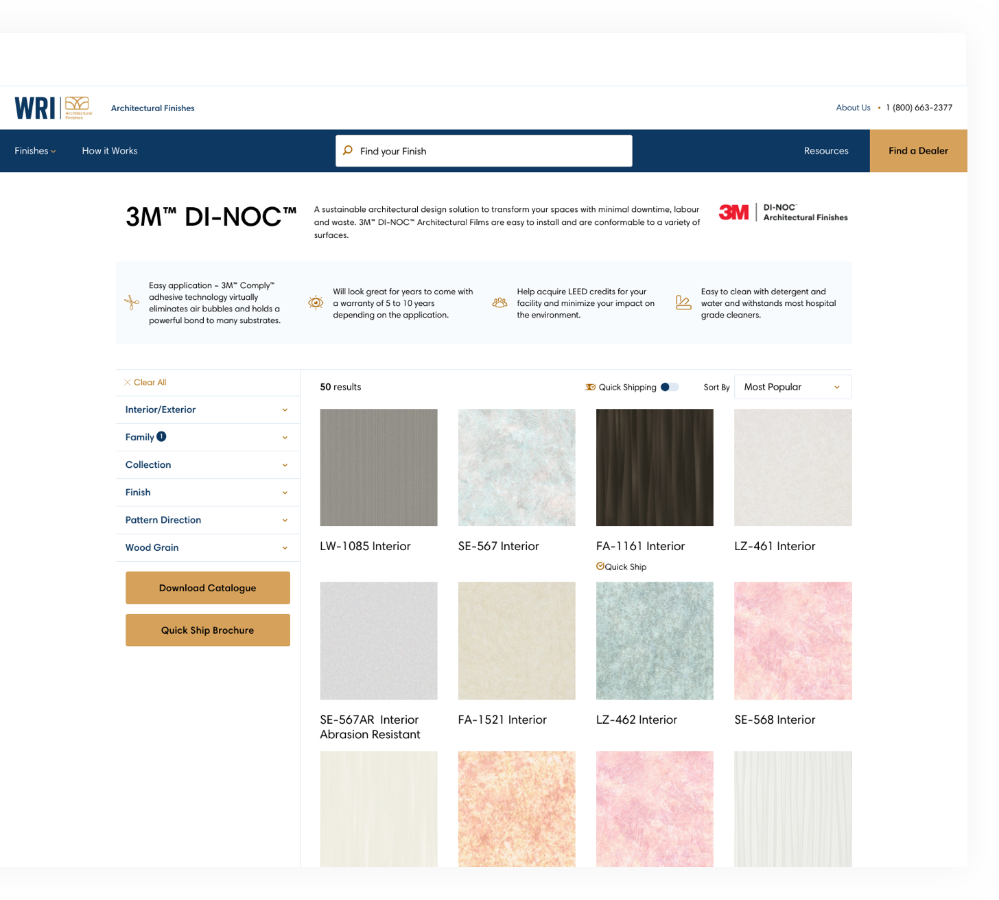 WRI listings page loaded on a website browser