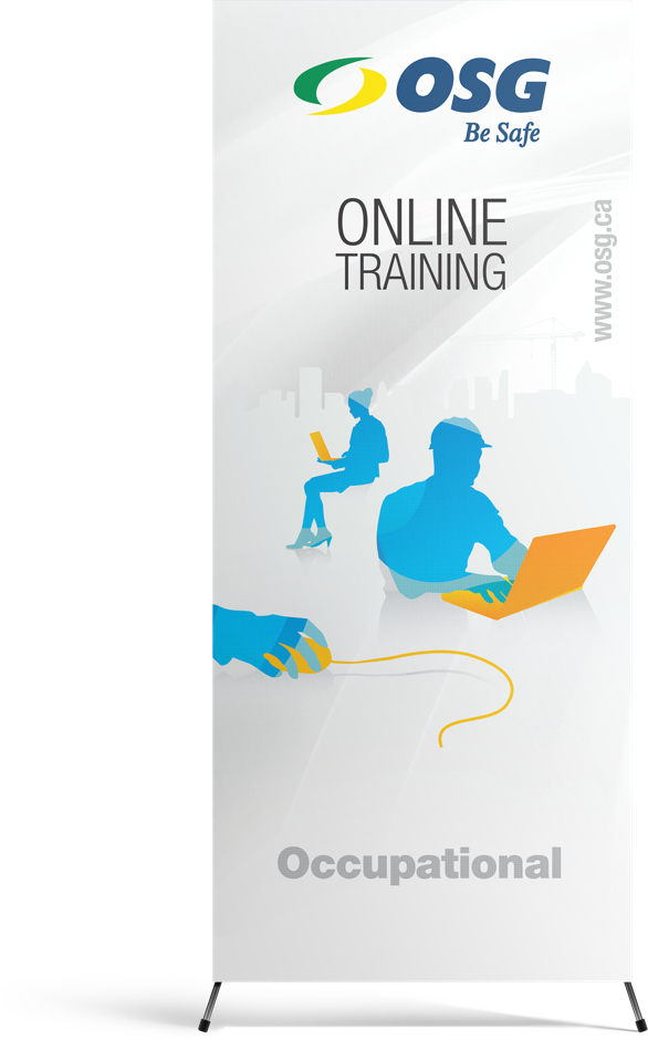 OSG Be Safe, Online Training Pull-Up Stand-Up Banner with graphics of people using technology