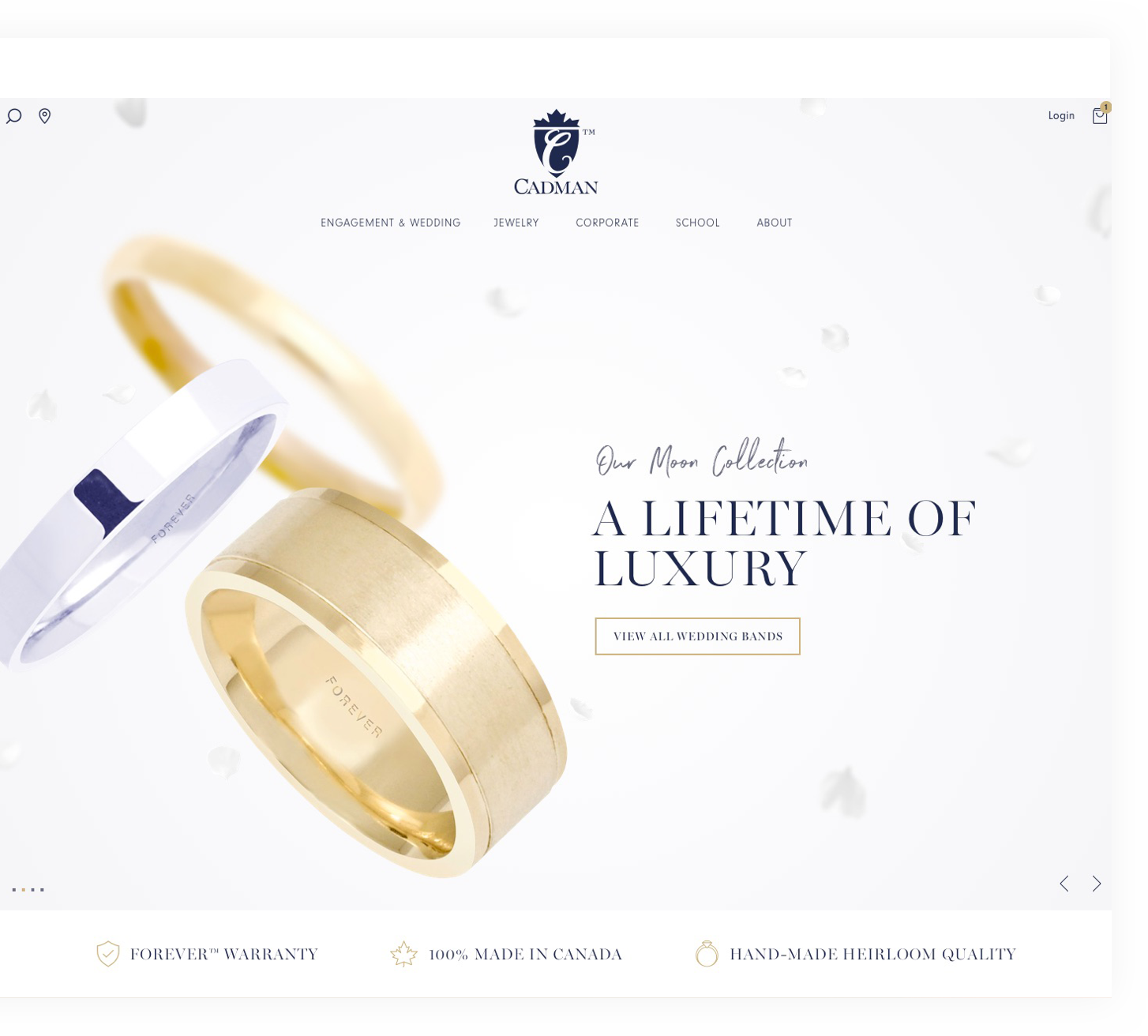 Cadman's luxury jewelry website layout