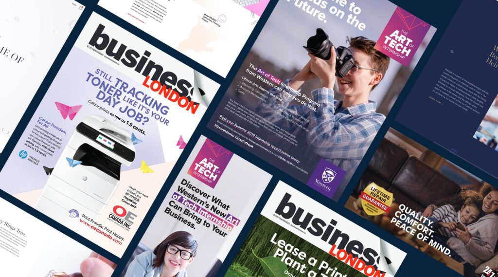Collage of Magazines at an angle, close to the centre is a magazine with a person looking through the lens of a camera