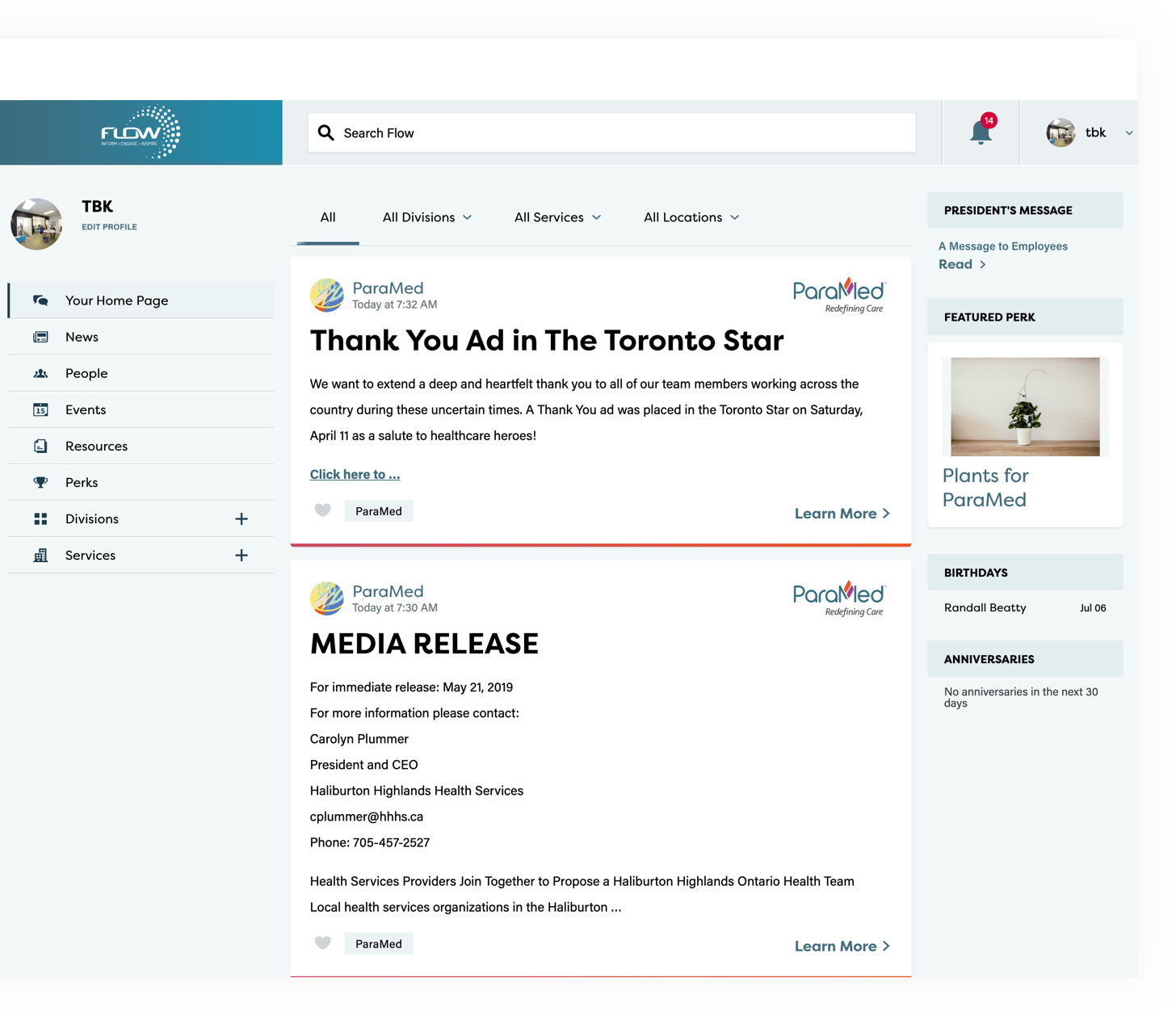 Flow profile loaded on a desktop