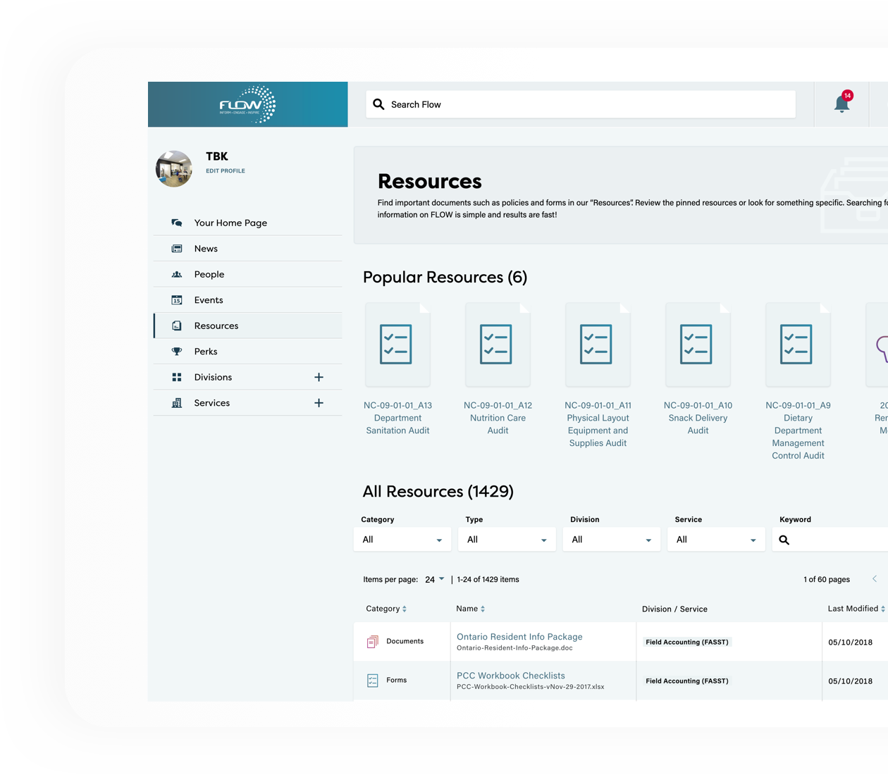Flow resources page loaded on a website browser