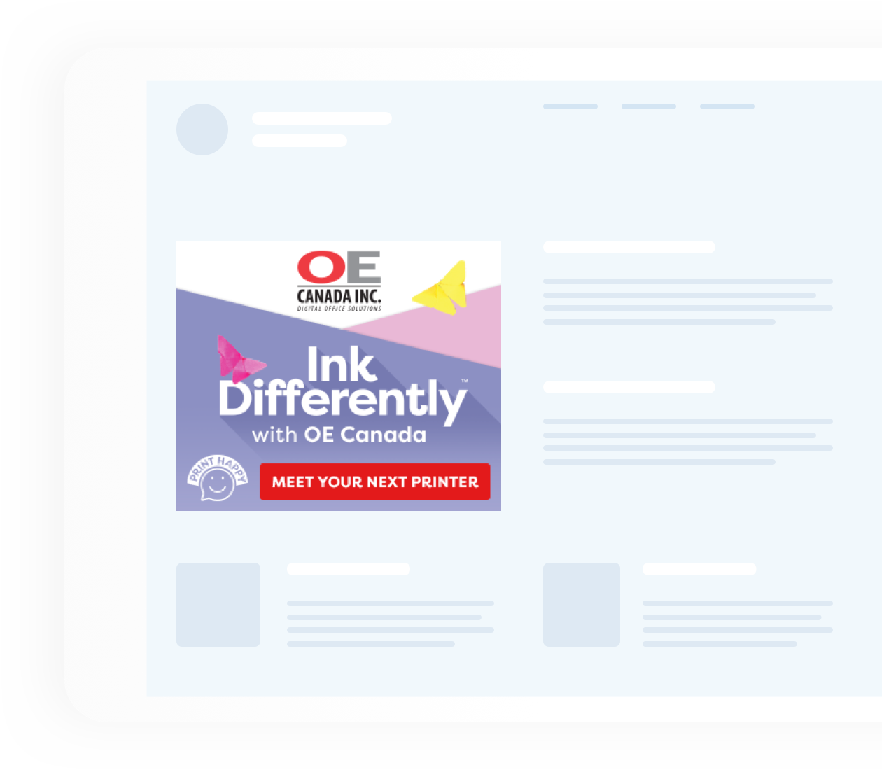 Ink Differently OE Canada Advertisement on a website template